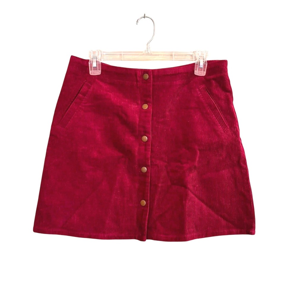 Harper Heritage Womens Corduroy Festival‎ Button Front Mini Skirt Burgundy Large